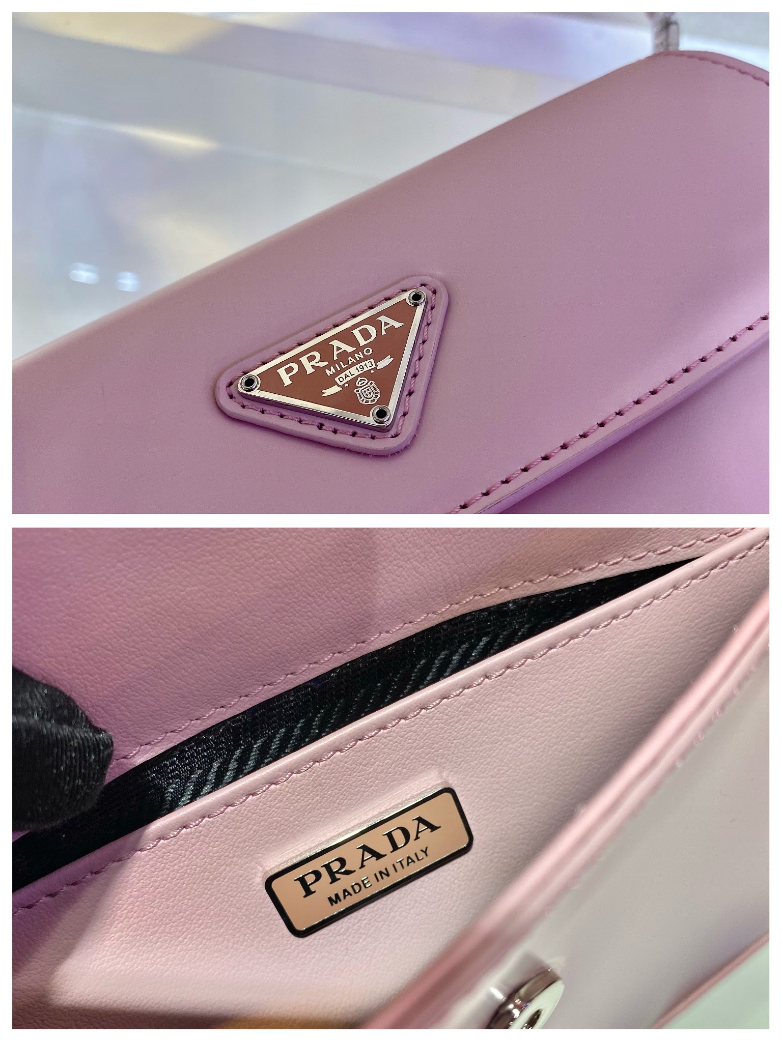 Prada Cleo Brushed Leather Shoulder Bag With Flap Light Pink 1BD311